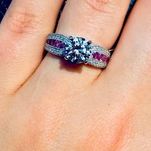 Diamond Ring 1 1/4k Diamond, Pink Sapphires white gold